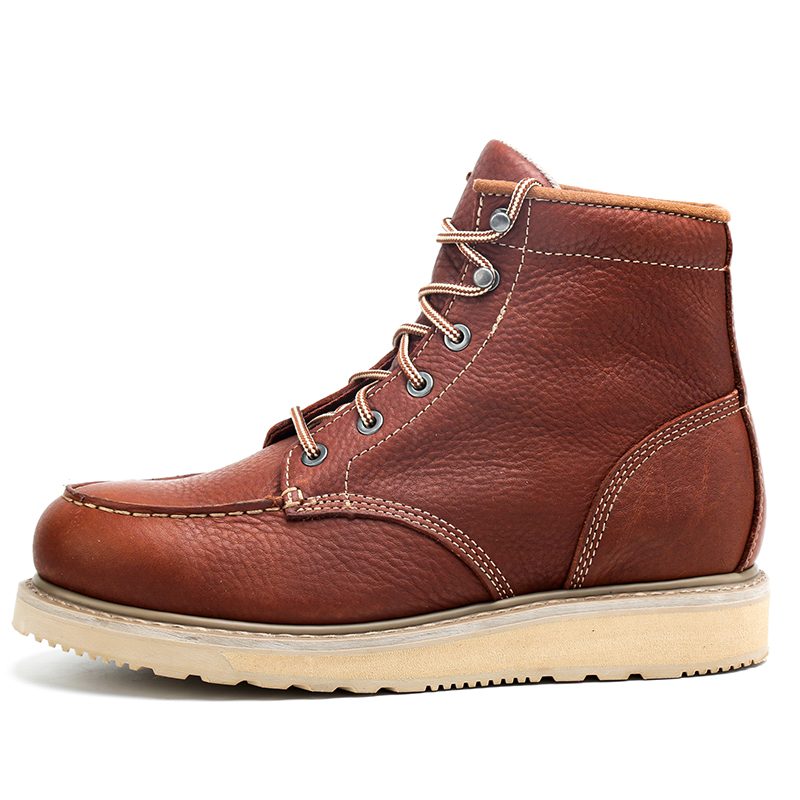 Brown moc-toe Goodyear welt work boot for OEM development